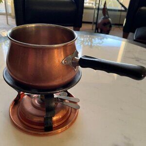 Vintage Copper & Brass Fondue Pot and Fuel Base Made in Germany